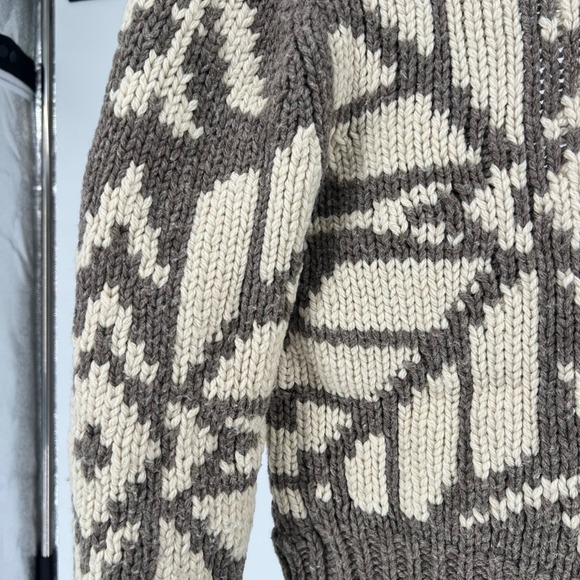 Y2K American Eagle Knit Cardigan Sweater Shawl Collar Toggle Button Tan Cream SP - Picture 11 of 16